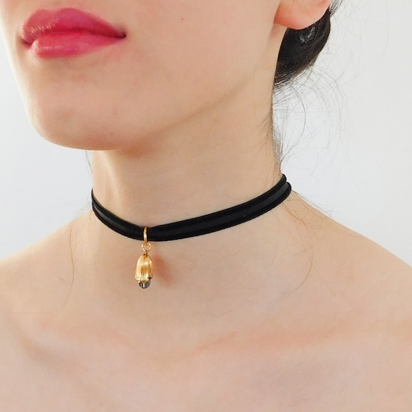 Ras de cou en velours noir avec pendentif vintage/collier victorien/collier en velours