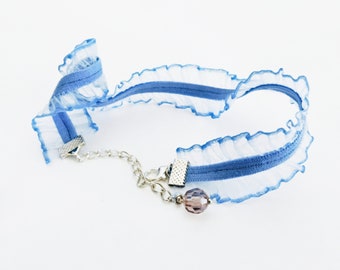 French Lace Choker, Soft Pink / Blue Frill Lace Necklace, Victorian Choker, Acessoories Dance Wear Costume