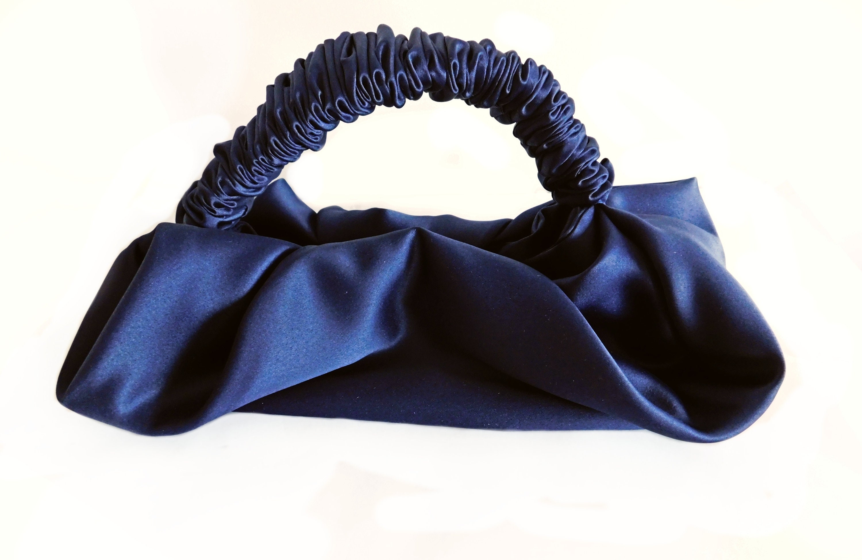 Navy Blue Dumpling Rms Navy Blue Satin DUMPLING Handbag/small Handbag/scrunchy Handbag/blue ...