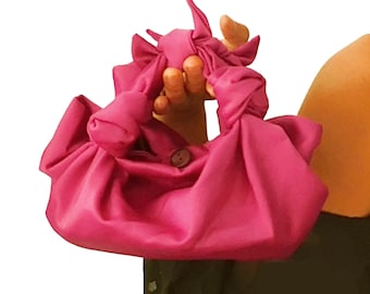 PETIT sac à main noeud Furoshiki en satin rose fuchsia/Petit sac à main/sac à main en satin/sac à main fuschia