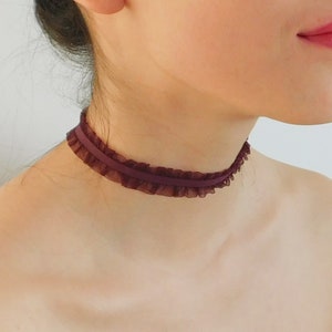 French Lace Choker, Burgundy Frill Lace Necklace, Victorian Choker, Acessoories Dance Wear Costume