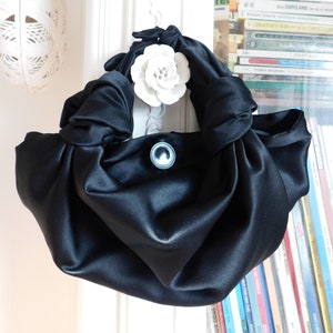 SMALL/BIG Black Satin Furoshiki Knot Handbag/Small Handbag/Satin handbag/Black Handbag zdjęcie 6