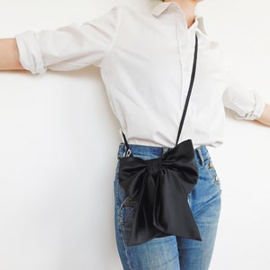 Black Satin BOW Crossbody Bag, Cellphone Purse, Small ShoulderBag, Evening Bag, Waist Bag image 2