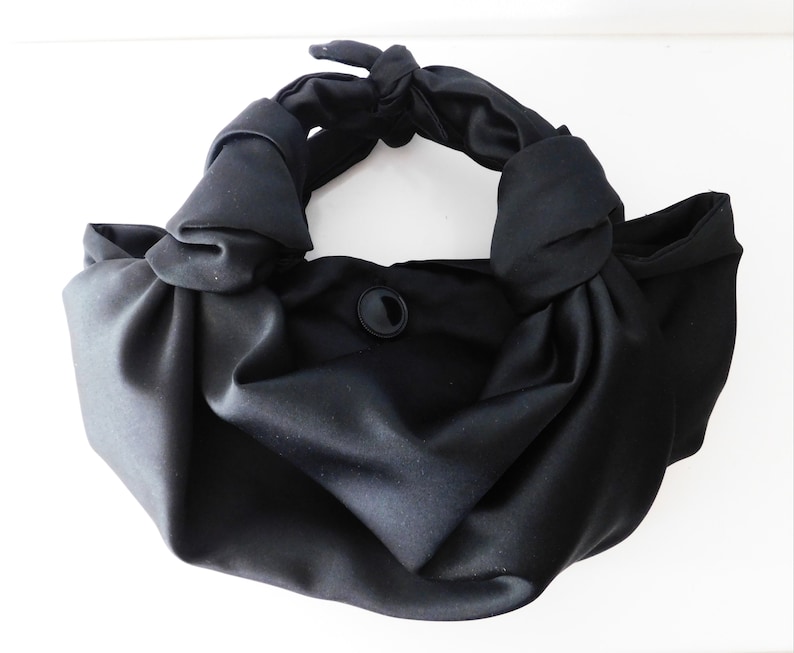 SMALL/BIG Black Satin Furoshiki Knot Handbag/Small Handbag/Satin handbag/Black Handbag zdjęcie 7