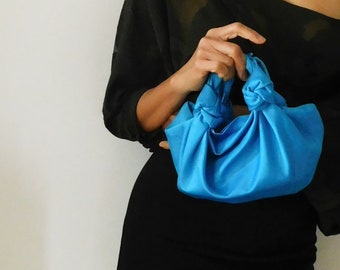 SMALL/BIG Blue Satin Furoshiki  Knot Handbag/Small Handbag/Satin handbag/Blue Handbag