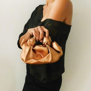 Rusty Gold Satin Furoshiki  Knot Handbag/Small Handbag/Satin handbag/Gold Handbag/Bridesmaid Handbag/Bridal Handbag