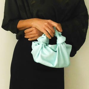 Baby Blue Satin Knot Handbag/Small Handbag/Satin handbag/Blue Handbag/Bridesmaid Handbag