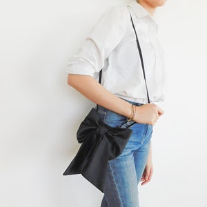 Black Satin BOW Crossbody Bag, Cellphone Purse, Small ShoulderBag, Evening Bag, Waist Bag image 1