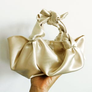 Champagne Gold Satin Furoshiki/ Knot Handbag/Small Handbag/Satin handbag/Evening Handbag/Bridal Handbag