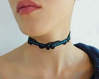 French Lace Choker, Ribbon Lace Choker embossed with swarovski, Victorian Choker