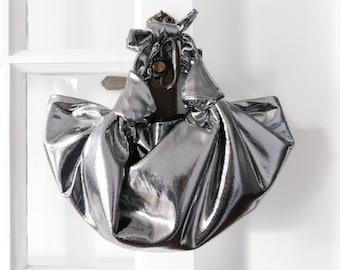 Small Metallic Silver Furoshiki  Knot Handbag/Small Handbag/Satin handbag/Silver Handbag
