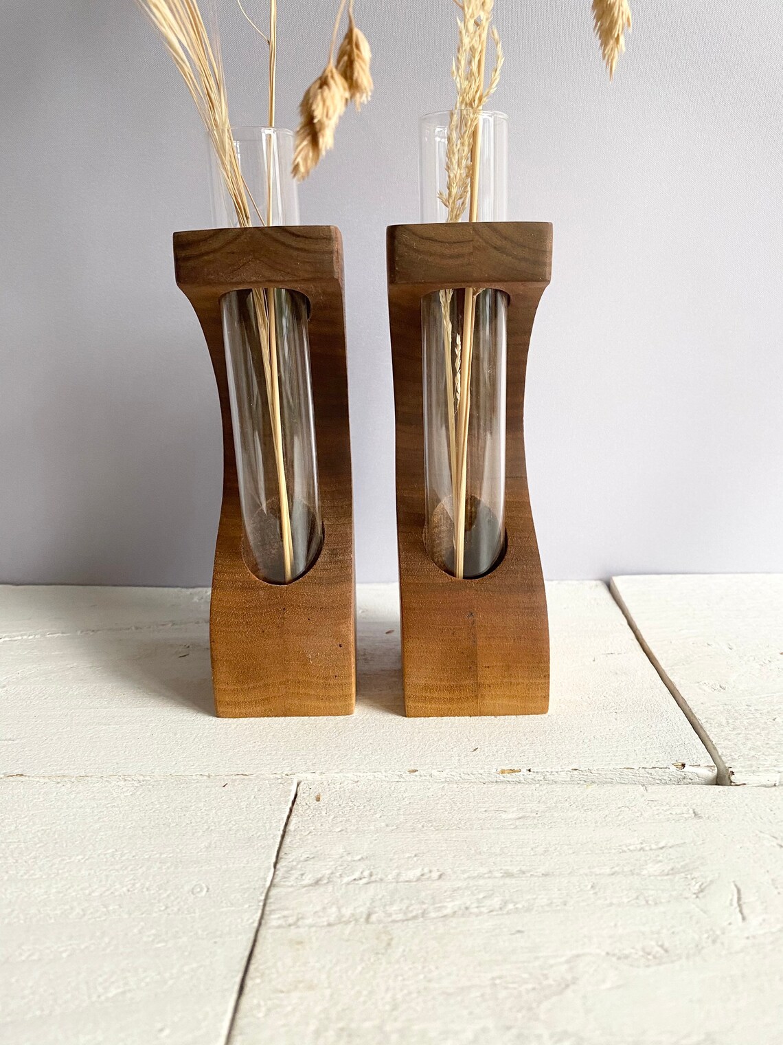 Wooden flower vase with glass tube. American Walnut Etsy