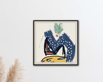 lebendige abstrakte Kunst/figurative abstrakte Kunst/Wohnzimmer Wandkunst/abstrakte Grafik/Punkte Kunstdruck/leuchtende Farben Kunst/ retro