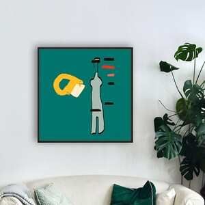 arte de pared minimalista abstracto de mediados de siglo, impresión de arte de sala de estar enmarcada, años 70, minimalista figurativo, cartel colorido