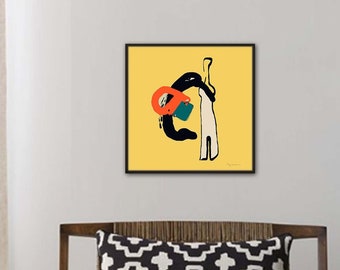 bright abstract graphic art, minimalistic art print,living room decor, bold art print, 70s wall art, square minimalist wall art,Giclee print