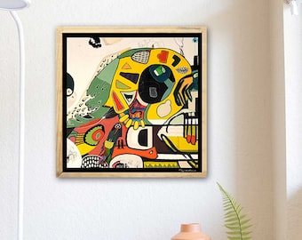 moderne zeitgenössische Kunst, Acrylmalerei, bunter Kunstdruck, abstrakte Grafikkunst,  helle Farben Druck, Wohnzimmer Wandkunst, Pop Art