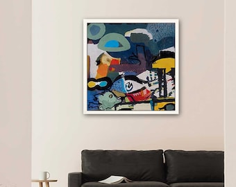 moderne zeitgenössische Kunst, Acrylmalerei, bunter Kunstdruck, abstrakte Grafikkunst,  helle Farben Druck, Wohnzimmer Wandkunst, Pop Art