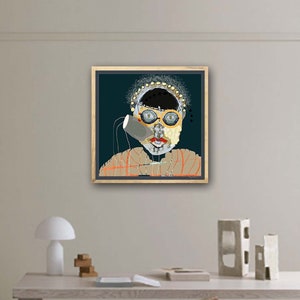 large figurative abstract wall art ,contemporary collage, Iris Apfel , abstract face print, 70s wall art , canvas print, illustration print