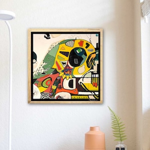 modern contemporary artwork, acrylic painting ,abstract colorful graphic art, bright color print, office room wall art, figurative, yellow
