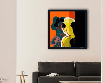 quadratischer abstrakter moderner Kunstdruck, großer Leinwanddruck, Giclee, Wohnzimmer,figurative farbige Wandkunst,Expressionismus