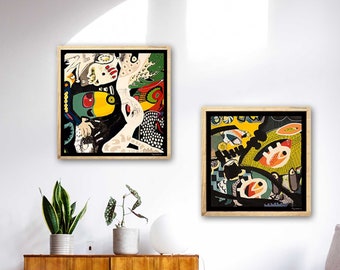 2er Set Wandkunst / extra große abstrakte Kunst/Galerie Wandkunst Set/ farbige Acrylmalerei /Wohnzimmer Wandkunst/ Acrylgemälde Kunstdruck