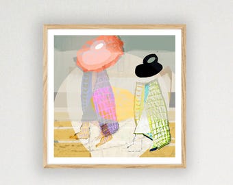 pastel color framed abstract modern art print, graphic print, living room wall art , colorful poster art, Giclee art print, contemporary