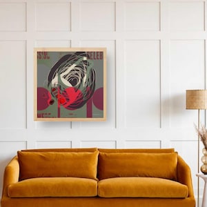 bold color framed abstract modern art print, graphic print, living room wall art, colorful poster art, mid century art print, minimalistic