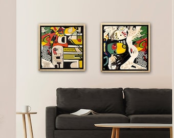 2er Set Wandkunst / extra große abstrakte Kunst/Galerie Wandkunst Set/ farbige Acrylmalerei /Wohnzimmer Wandkunst/ Acrylgemälde Kunstdruck