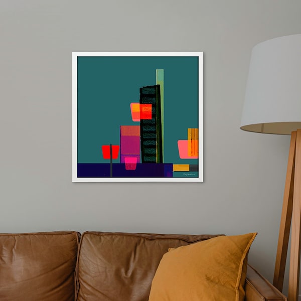 square framed bold art print, colorful abstract minimalist wall art,graphic art print, 70s,bright colorful painting, living room mid century