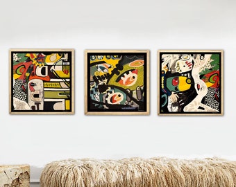 3er Set Wandkunst / extra große abstrakte Kunst/Galerie Wandkunst Set/ farbige Acrylmalerei /Wohnzimmer Wandkunst/ farbige Grafik Kunst