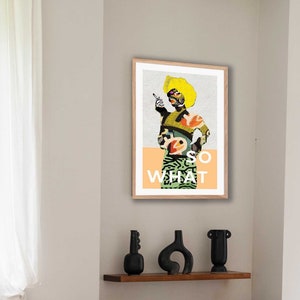 arte de pared enmarcado vibrante de colores, cartel figurativo, moderno de mediados de siglo, años 70, impresión de arte, arte femenino abstracto, retrato,