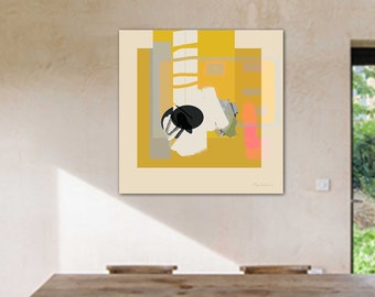skandinavische  Wohnzimmer Wandkunst, grosser abstrakter Kunstdruck , Pastell, Retro Minimal Kunst,  Mid Century , 70er Jahre , senfgelb