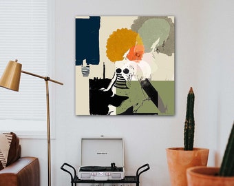 große figurative abstrakte Mid-Century Wandkunst, funky Kunstdruck, großer Leinwanddruck,70er Jahre Kunst, Boho-Dekor,Geschenk für sie, Frau