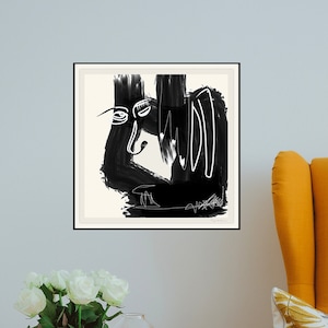 Picasso inspired modern black white art print, mid century minimalistic print, living room, abstract graphic wall art, face art fine art