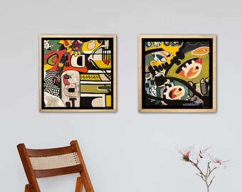set of 2 wall art, large abstract expressionism art, set of two prints, colorful abstract modern contemporary artwork, vibrant color print