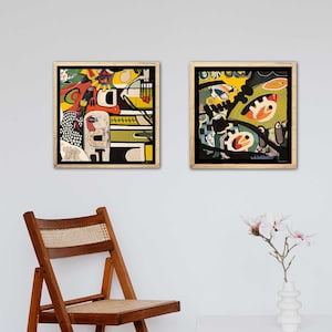 set of 2 wall art, large abstract expressionism art, set of two prints, colorful abstract modern contemporary artwork, vibrant color print image 1