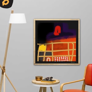 Impresión de arte de color abstracto retro, inspirado en Edward Hopper, arte de mediados de siglo, arte de pared de oficina, cartel gráfico abstracto, impresión de arte de los años 70