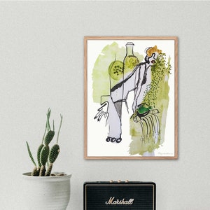 ingelijste abstracte moderne figuratieve tekening, hedendaagse muurkunst, portretvrouw, giclee print, acrylschilderen, boho wanddecor