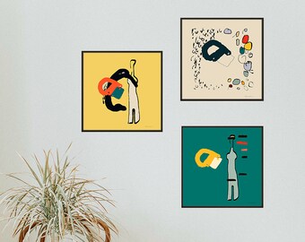 print set /retro colors/ living room wall art/set wall art/ nordic wall art/70s wall art/ abstract square canvas print/ set of 3 wall art