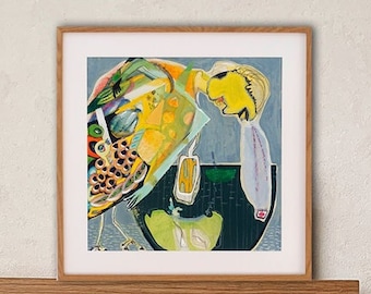 kleines Original Gemälde, abstrakte bunte Acrylmalerei , Mixed-Media-Leinwand , moderne zeitgenössische Kunst,  Wohnzimmer Wandkunst, Unikat