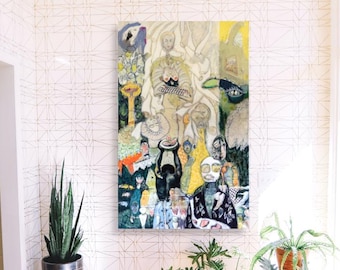 Grosses Original Gemälde, abstrakte bunte Acrylmalerei , Mixed-Media-Leinwand , moderne zeitgenössische Kunst,  Wohnzimmer Wandkunst, Unikat