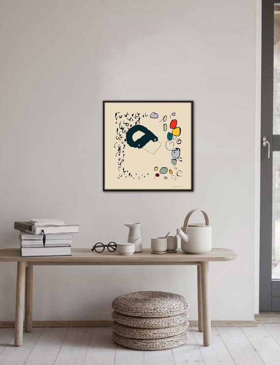 nordische minimalistische Wandkunst, Wohnzimmer Kunstdruck,  abstrakte Grafik , Siebdruck , zeitgenössisch, helle Farben Kunst, bunte Kreise