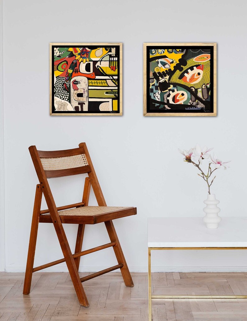 set of 2 wall art, large abstract expressionism art, set of two prints, colorful abstract modern contemporary artwork, vibrant color print image 1