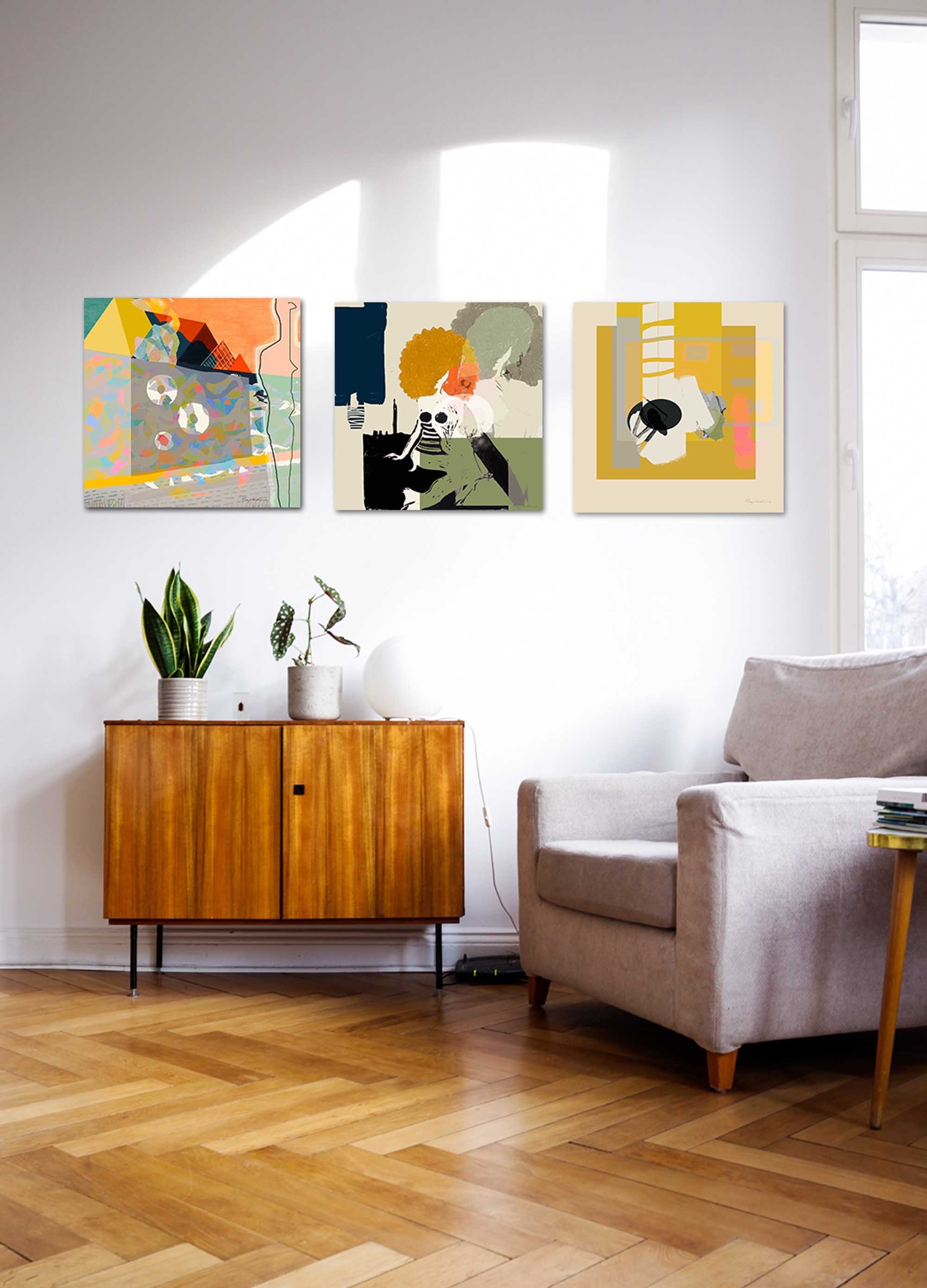 Set of 3 Wall Art, Large Bright Abstract Art, Gallery Wall Art Set 