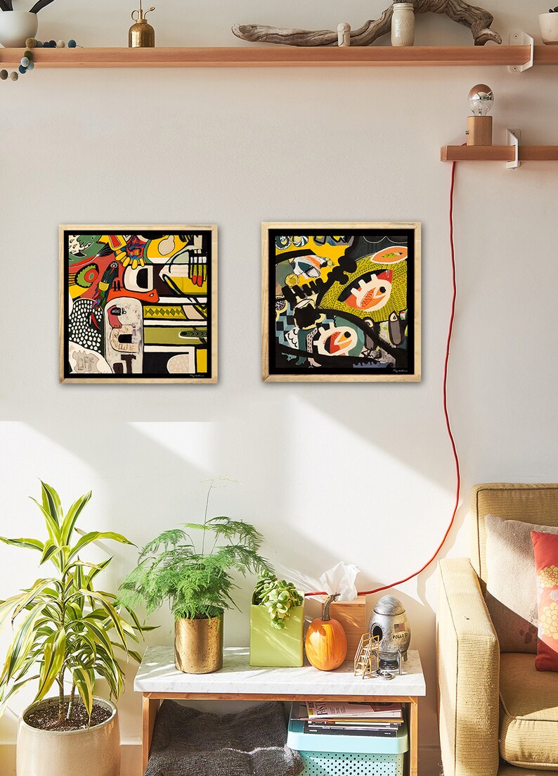 set of 2 wall art, large abstract expressionism art, set of two prints, colorful abstract modern contemporary artwork, vibrant color print image 2