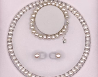 Freshwater pearl Set sterling silver 925 necklace earrings bracelet