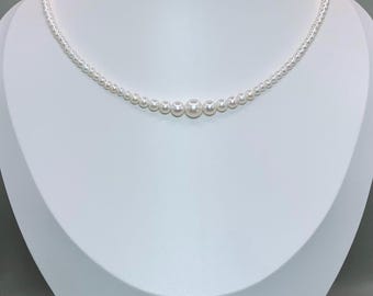 Graduated Freshwater Pearl Necklace, Natural Pearl Strand, Classic Minimalist Bridal Jewelry
