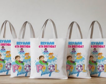 Swimming pool birthday party gift tote bags, Swimming pool summer party goodie bags party favors, Pool party decoration return gifts favors