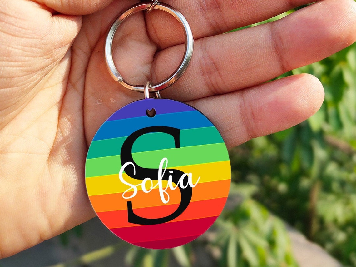 LGBT Pride Keychain Gay Pride Keychain Custom Initial Etsy