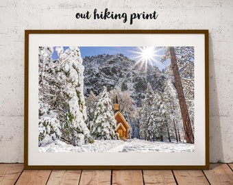 Yosemite Chapel Winter Landscape Photography Print, National Park Wall Art